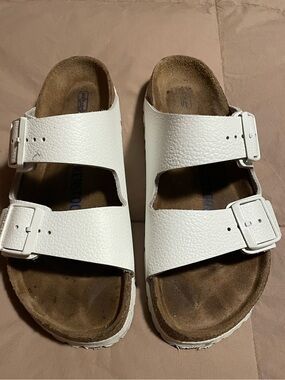 White leather Birkenstocks
